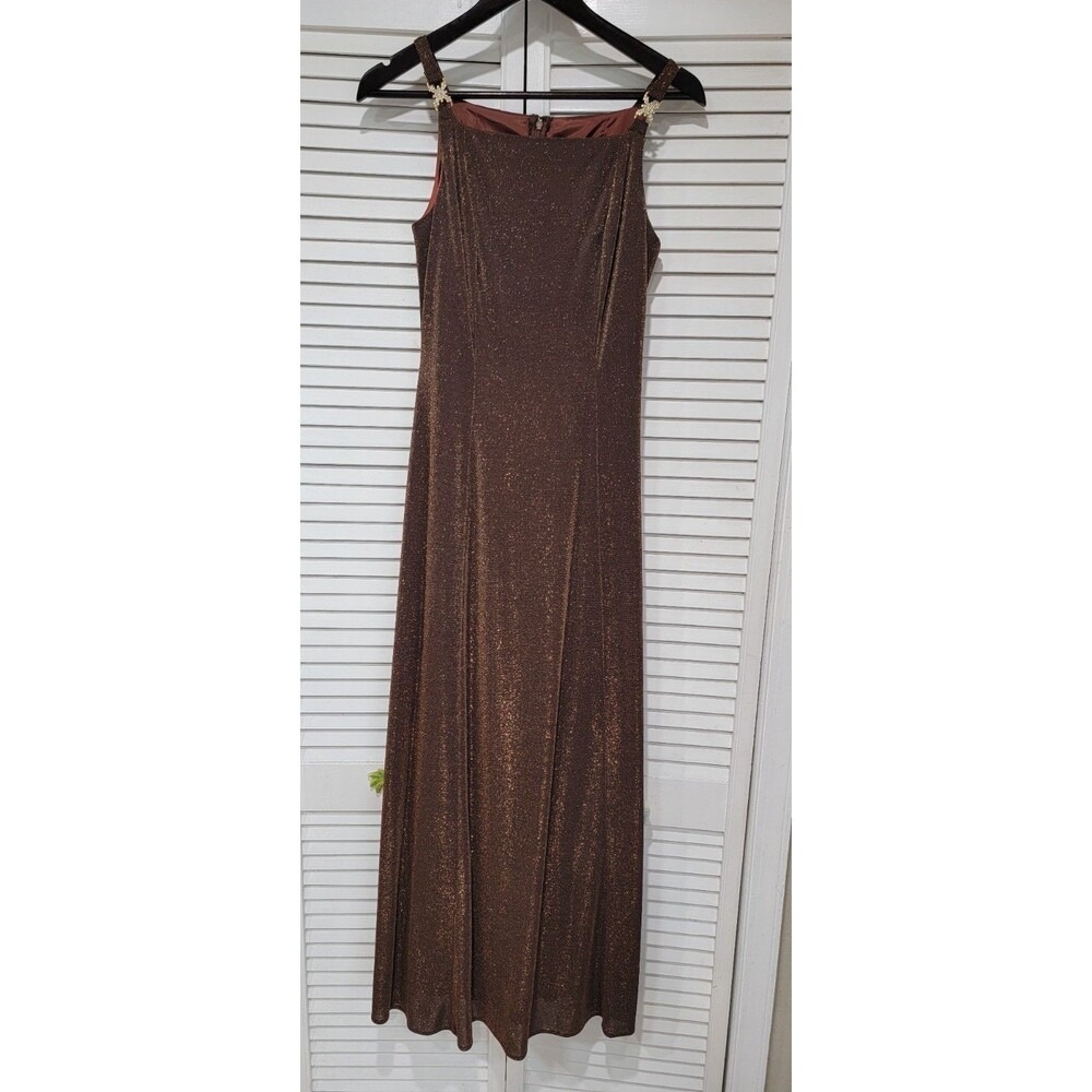 VTG Cache‎ Betsy & Adam Dress Prom Gown Y2K 90s Bronze Shimmery Rhinestone Sz Sm